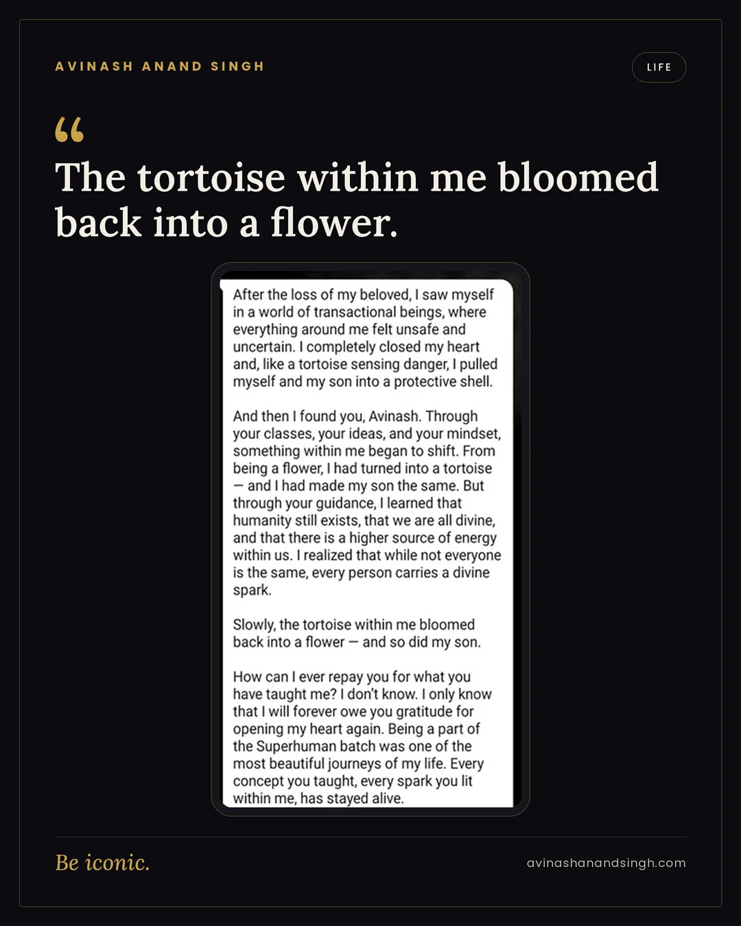 Life-changing testimonial