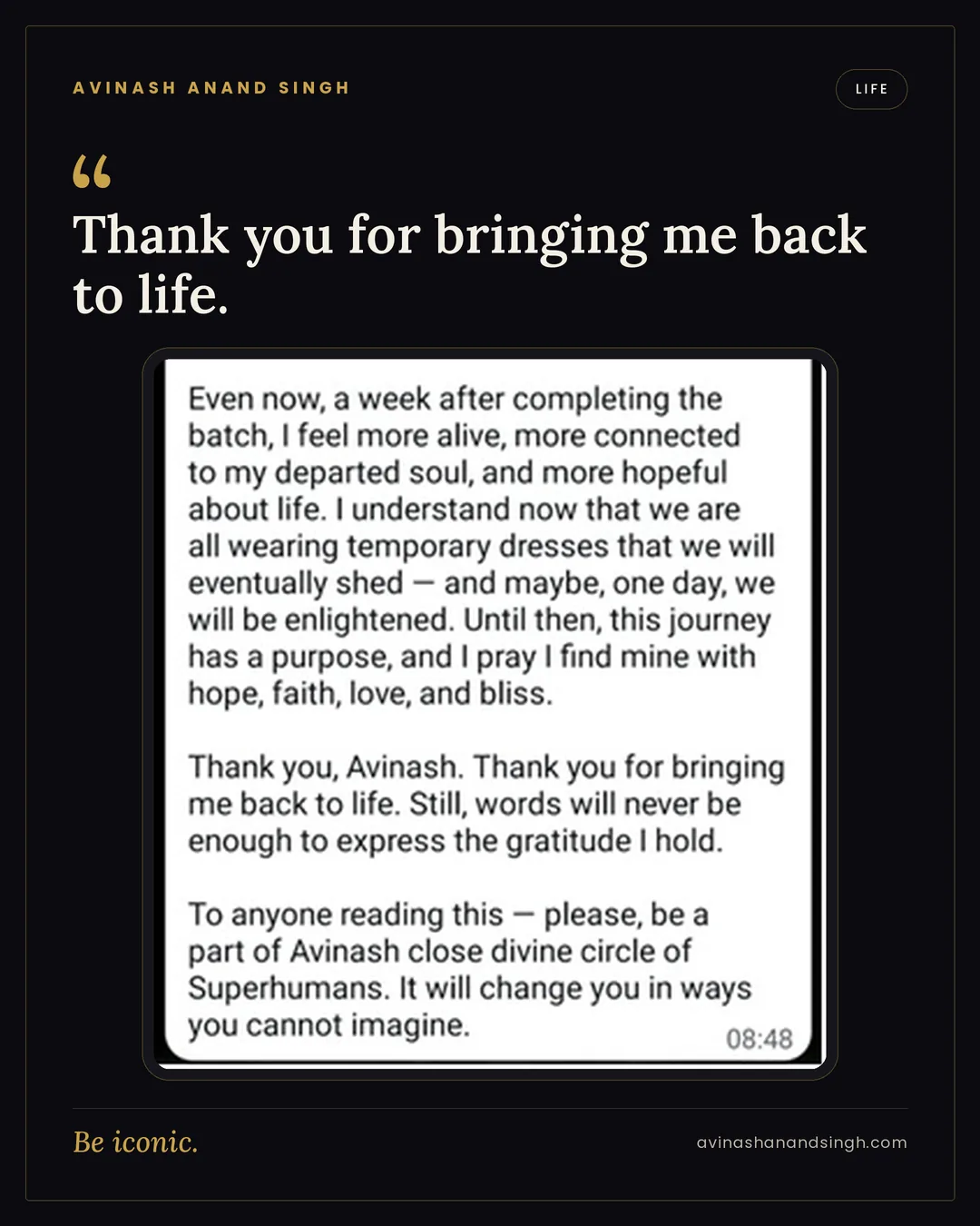 Life-changing testimonial