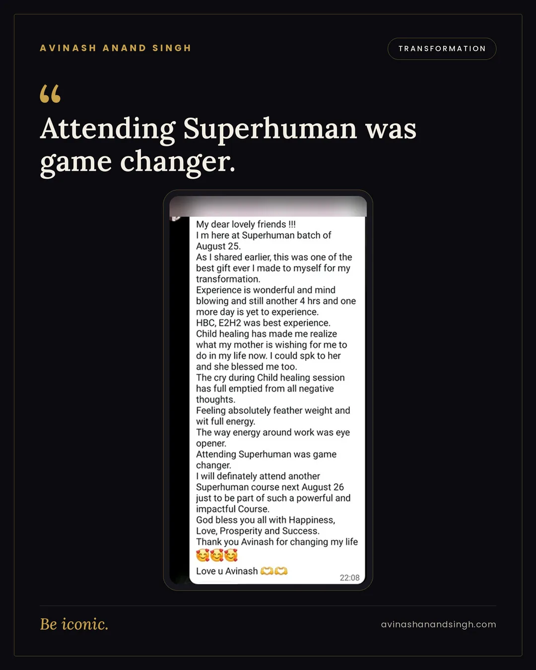 Life-changing testimonial